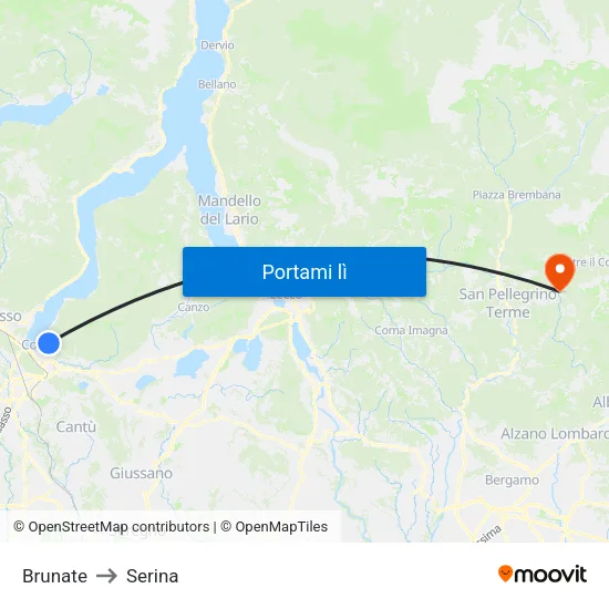 Brunate to Serina map