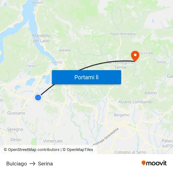 Bulciago to Serina map