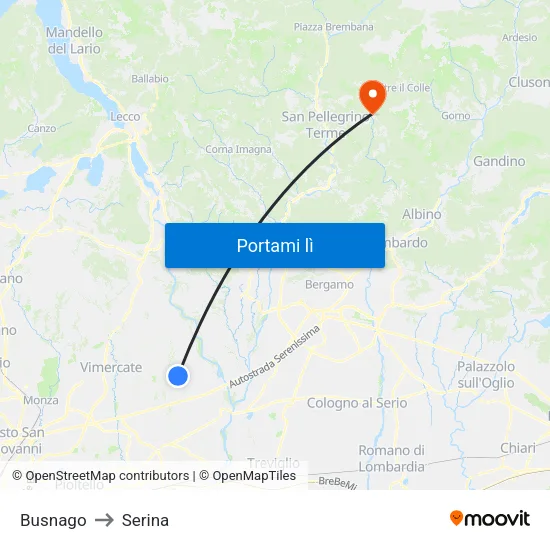 Busnago to Serina map