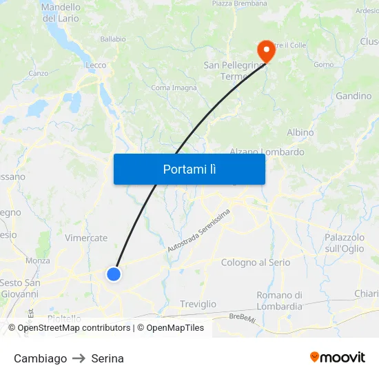 Cambiago to Serina map