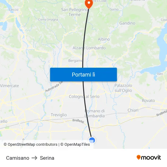 Camisano to Serina map