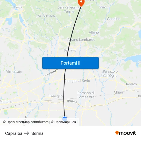 Capralba to Serina map