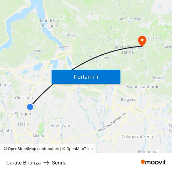 Carate Brianza to Serina map