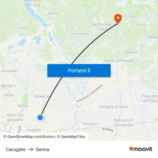 Carugate to Serina map