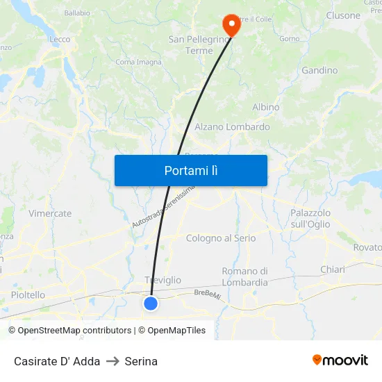 Casirate D' Adda to Serina map