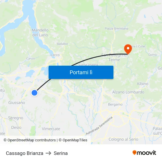 Cassago Brianza to Serina map