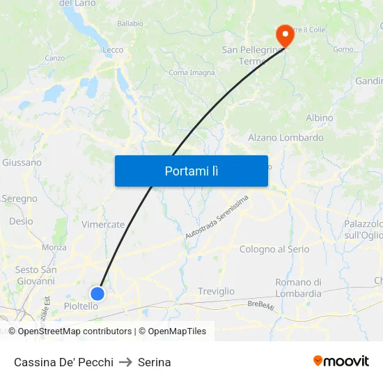 Cassina De' Pecchi to Serina map