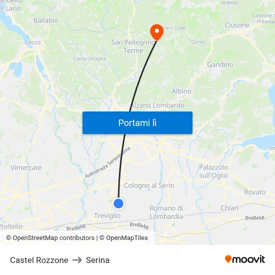 Castel Rozzone to Serina map