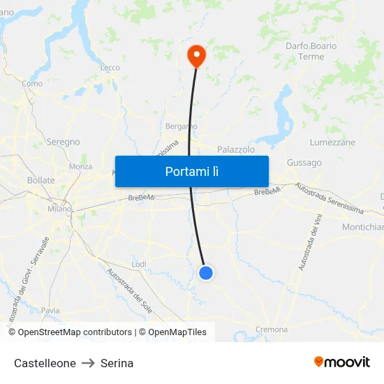 Castelleone to Serina map