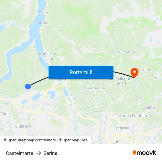 Castelmarte to Serina map