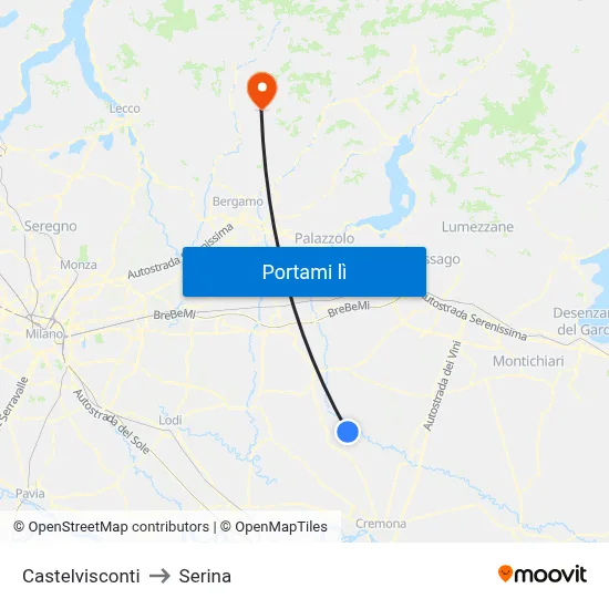 Castelvisconti to Serina map