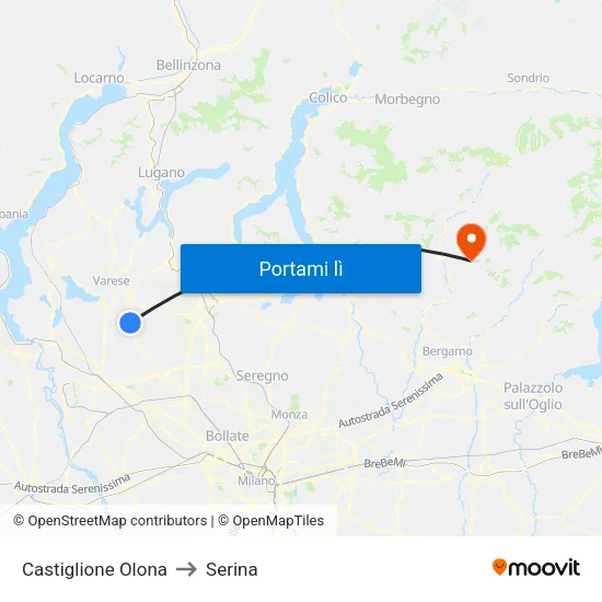 Castiglione Olona to Serina map