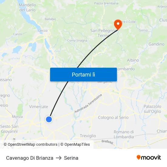 Cavenago Di Brianza to Serina map
