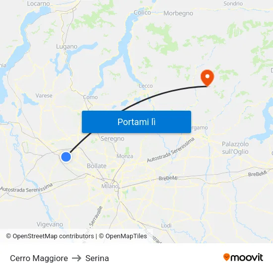 Cerro Maggiore to Serina map
