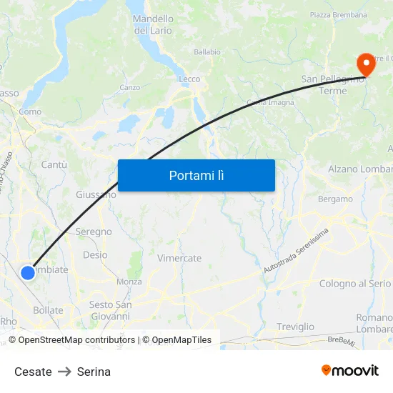 Cesate to Serina map