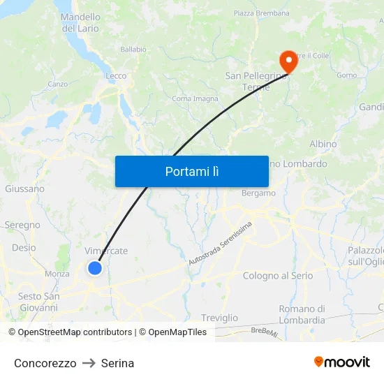 Concorezzo to Serina map