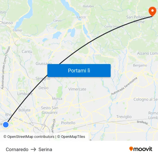 Cornaredo to Serina map