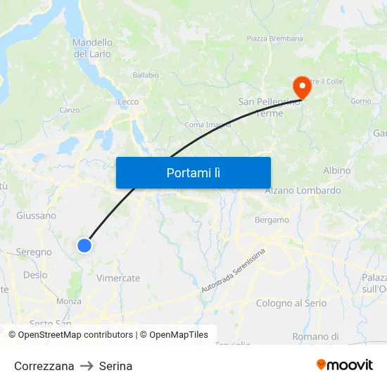 Correzzana to Serina map