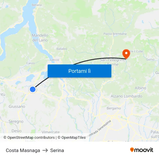 Costa Masnaga to Serina map