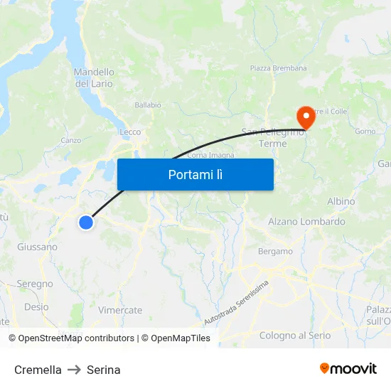 Cremella to Serina map