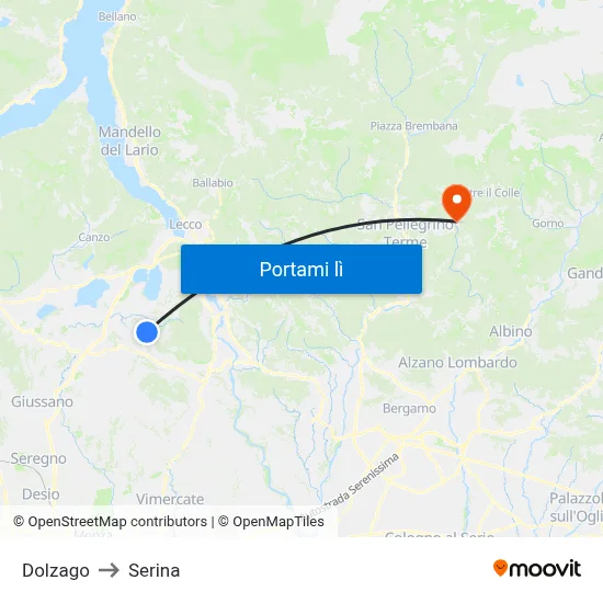 Dolzago to Serina map