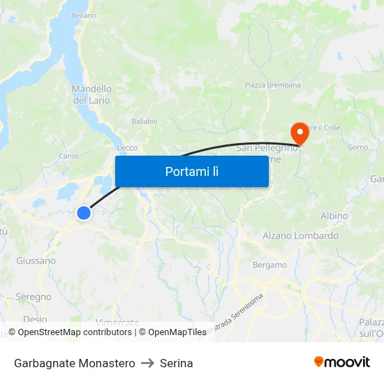 Garbagnate Monastero to Serina map
