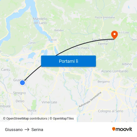 Giussano to Serina map