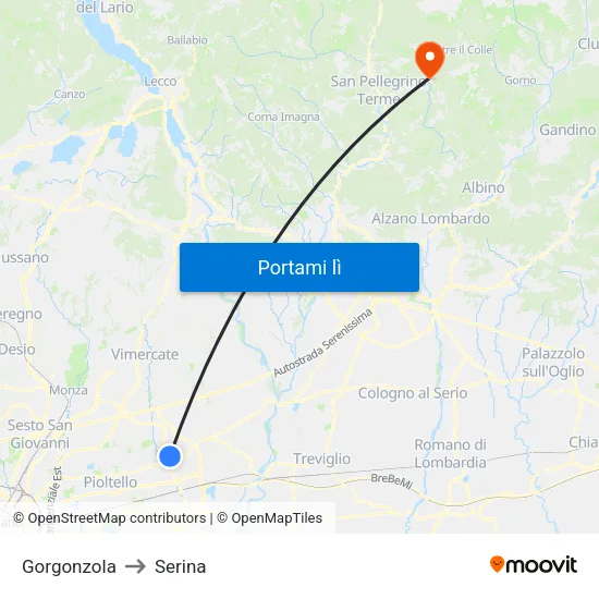 Gorgonzola to Serina map