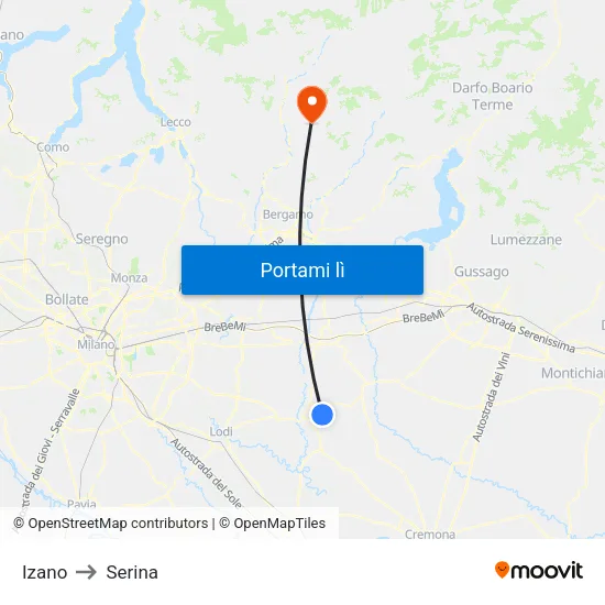 Izano to Serina map