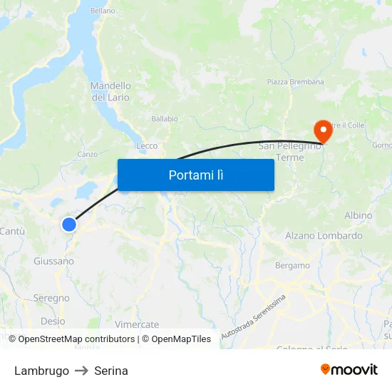 Lambrugo to Serina map