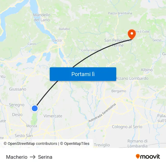 Macherio to Serina map