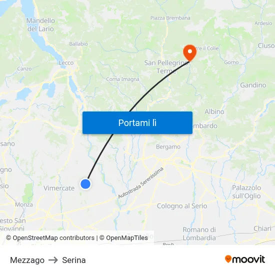 Mezzago to Serina map