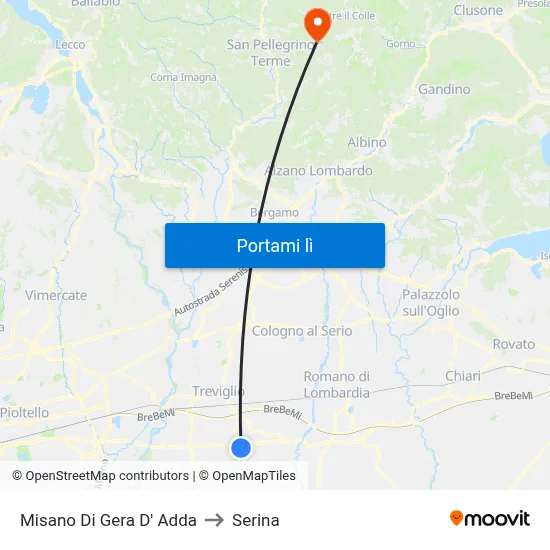 Misano Di Gera D' Adda to Serina map