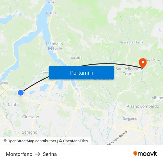 Montorfano to Serina map