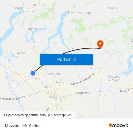 Mozzate to Serina map