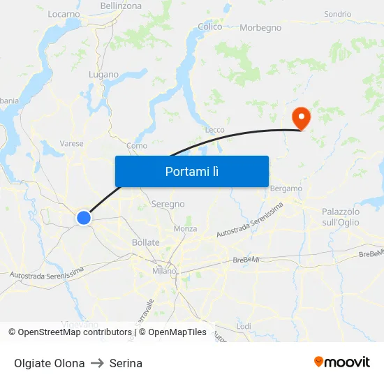 Olgiate Olona to Serina map