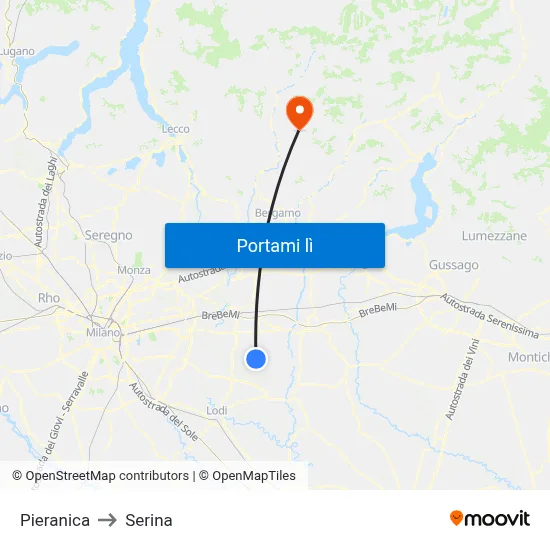 Pieranica to Serina map