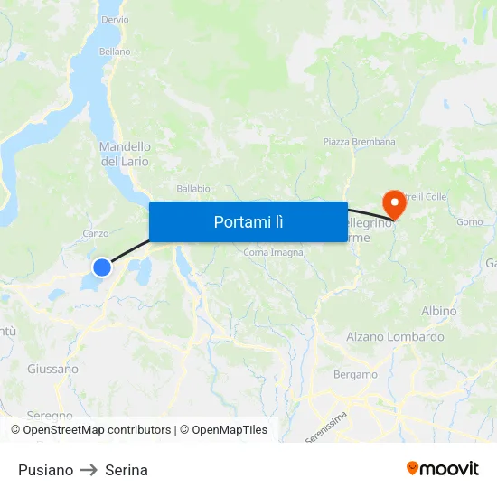 Pusiano to Serina map