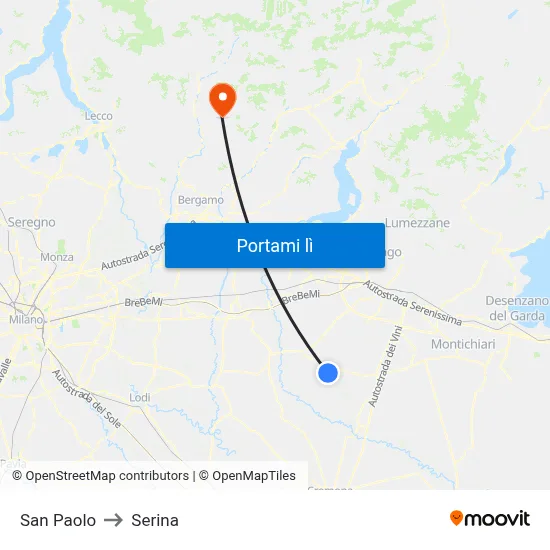 San Paolo to Serina map