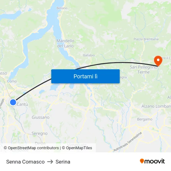 Senna Comasco to Serina map