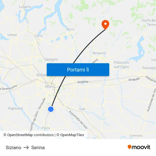 Siziano to Serina map