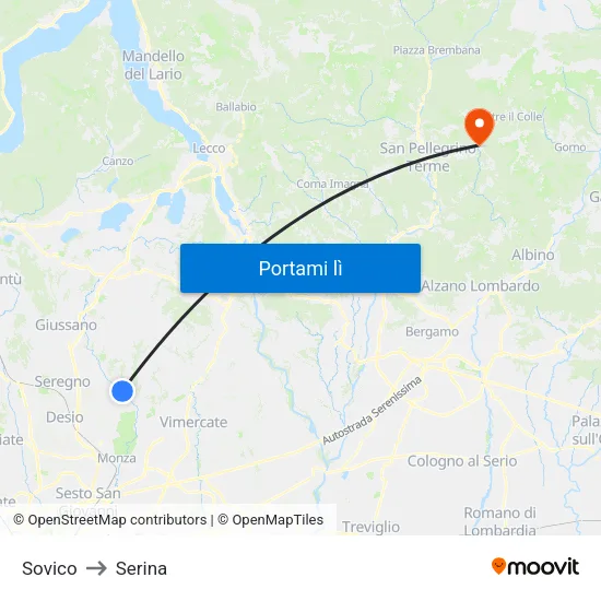 Sovico to Serina map