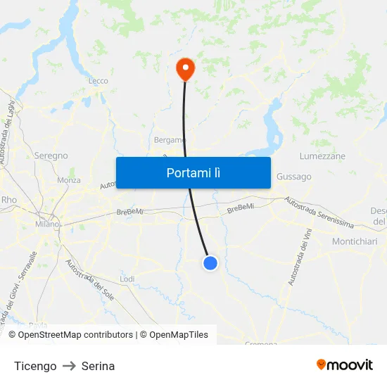 Ticengo to Serina map
