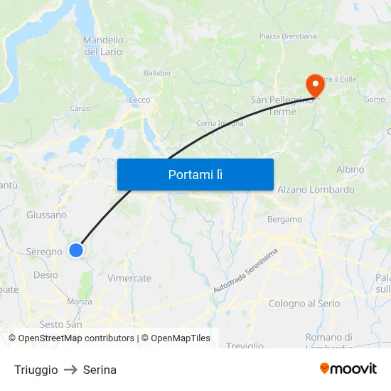 Triuggio to Serina map