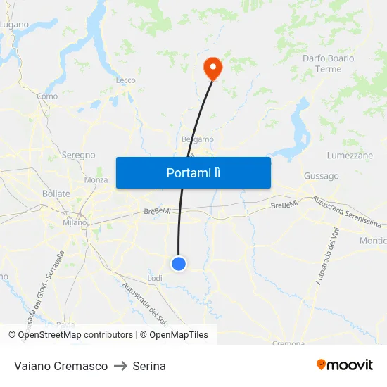 Vaiano Cremasco to Serina map