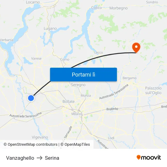 Vanzaghello to Serina map