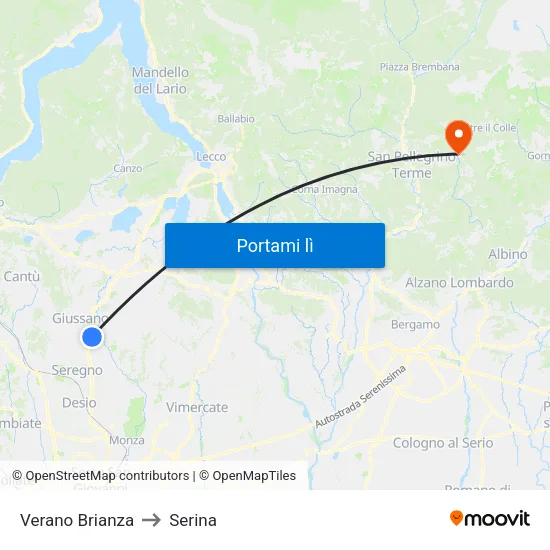 Verano Brianza to Serina map