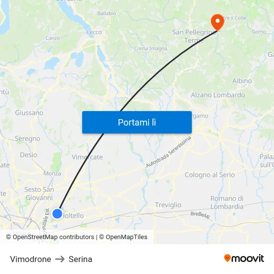 Vimodrone to Serina map
