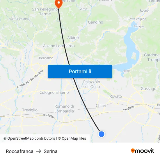 Roccafranca to Serina map