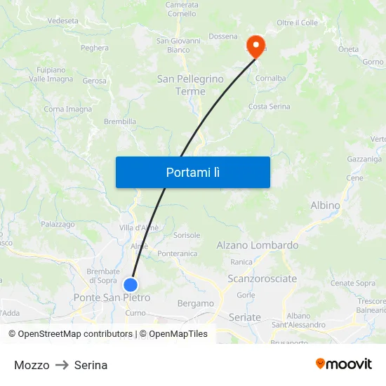 Mozzo to Serina map